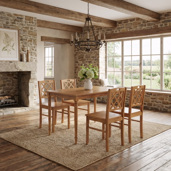 Kithkasa 5 Piece Dining Room Set, Natural Mango Wood Farmhouse Kitchen Table Set with 4 Chairs, 43.3 in Rectangle Dining Table Set for 4