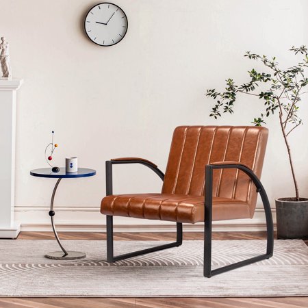 Kithkasa Accent Chair,Leather Lounge Armchair for Living Room,Brown