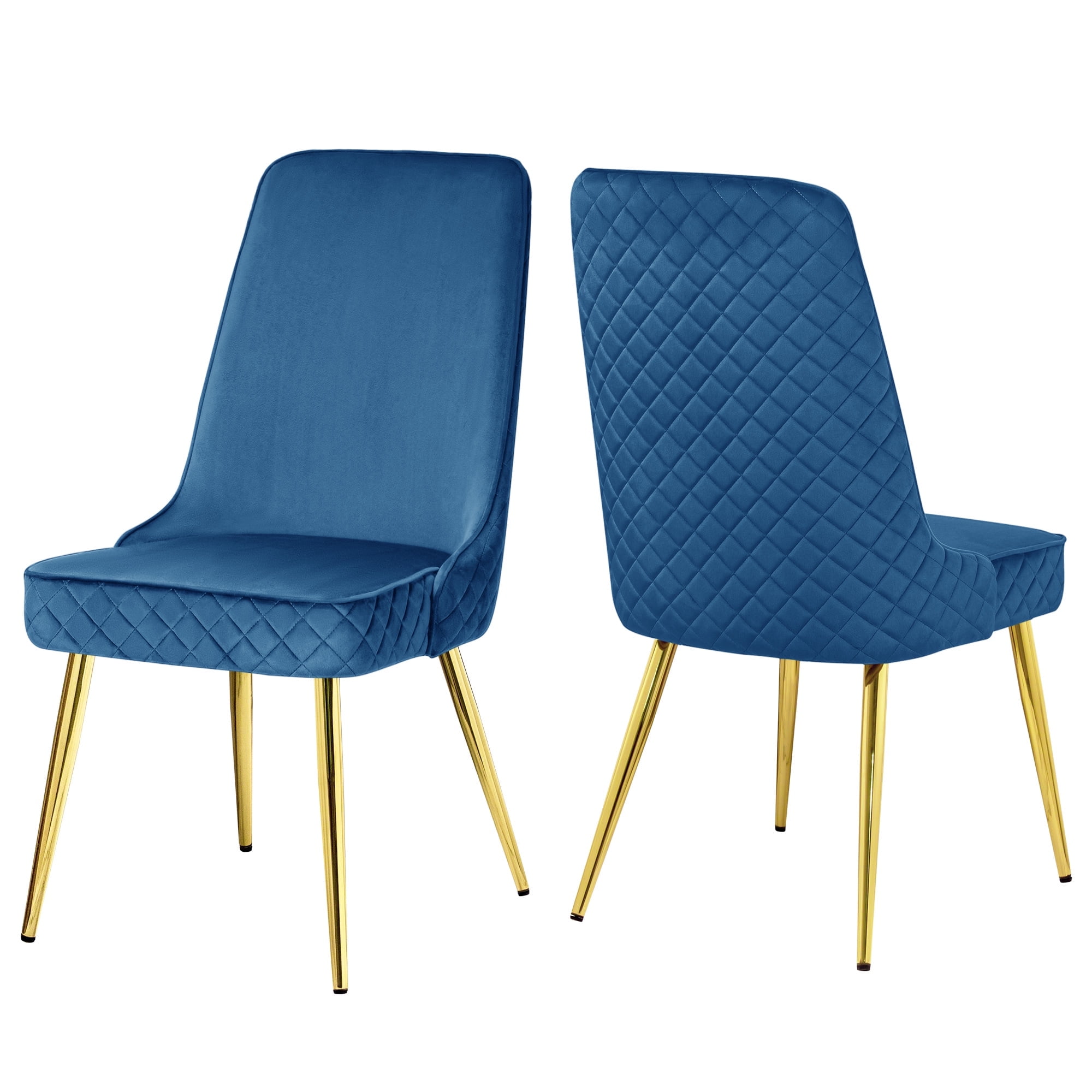 Kithkasa High Back Velvet Dining Chairs, Gold Legged, Set Of 2, Blue ...