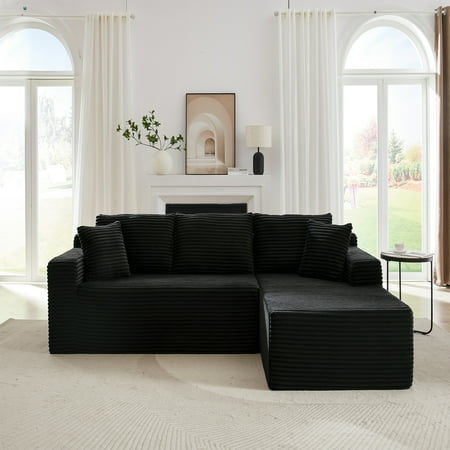 Kithkasa L-Shaped Cloud Sectional Sofa with Deep Seat,Boneless Modular Sectional Couch for Living Room,No Assembly Required,Black