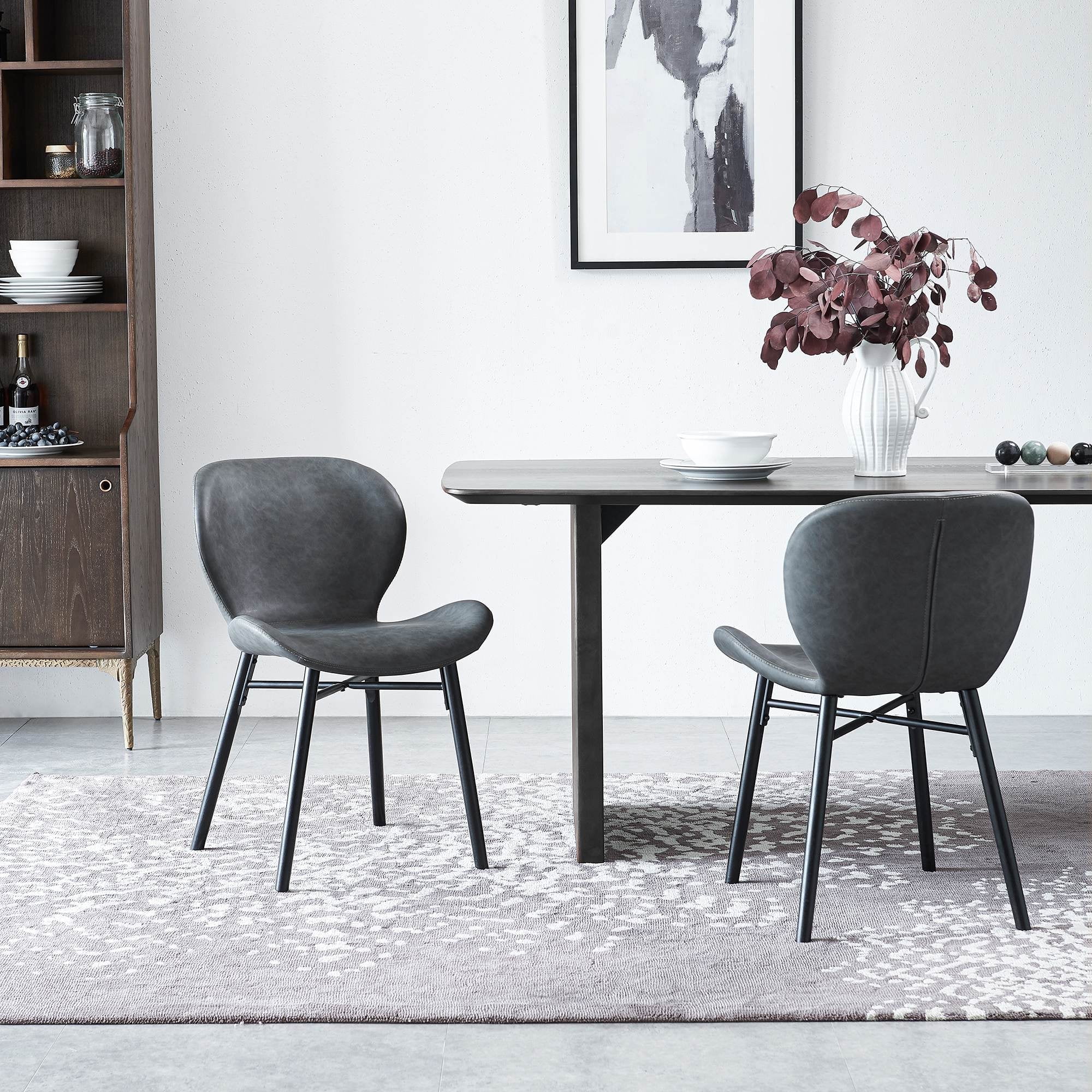 Gray Faux Leather Upholstered Dining Side Chair with Wood Legs