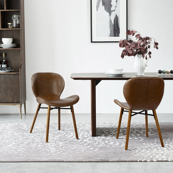 Kithkasa Mid Century Modern Dining Chairs Set of 2,18" Seat Height,Faux Leather Side Chair with Wood Legs for Kitchen Dining Room