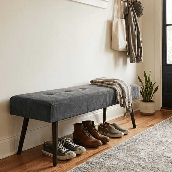 Kithkasa Modern Entryway Bench,Corduroy Seat for End of Bed,Gray