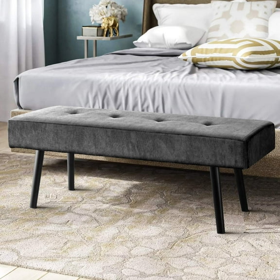 Kithkasa Modern Entryway Bench,Corduroy Seat for End of Bed,Gray
