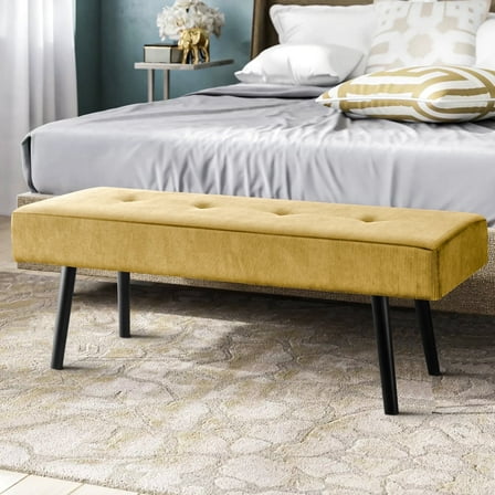 Kithkasa Modern Entryway Bench,Corduroy Seat for End of Bed,Yellow