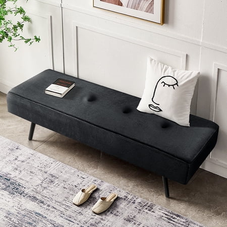 Kithkasa Modern Entryway Bench,Velvet Seat for End of Bed,Black