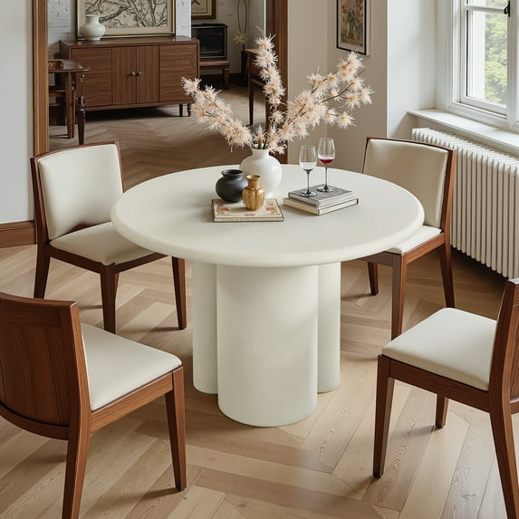 Kithkasa Modern Round Dining Table for 4, Circle Dining Room Table 45" with Pedestal, Dining Table for Kitchen Dining Room,White(Table Only)