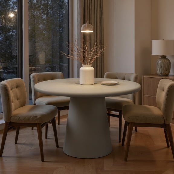 Kithkasa Modern Round Dining Table for 4, Circle Dining Room Table 45" with Pedestal, Dining Table for Kitchen Dining Room,White(Table Only)