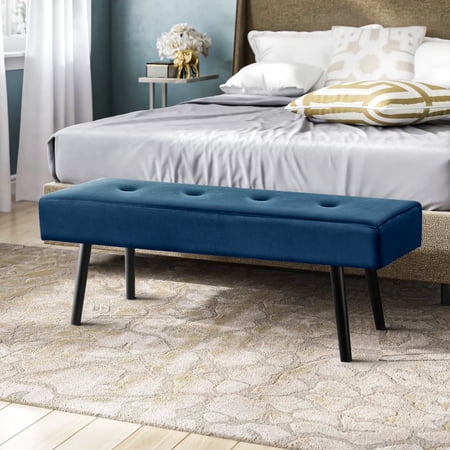 Kithkasa Modern Upholstered Bed Bench,Velvet Bench Ottoman for Entryway Bedroom,Blue