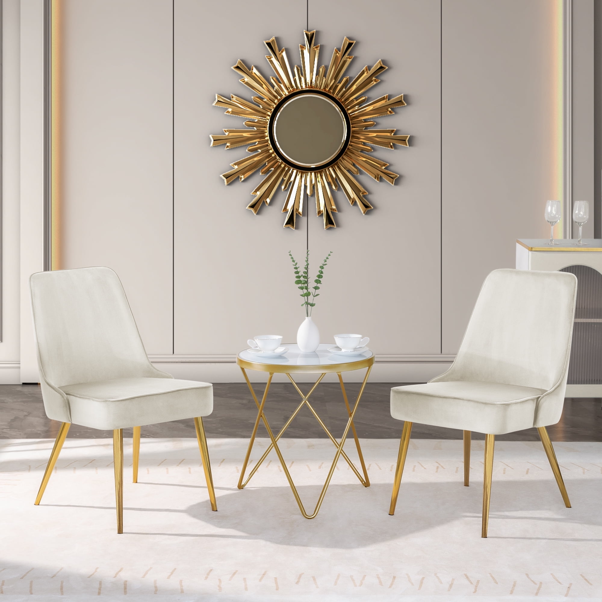 Kithkasa Velvet Dining Chairs, Mid-Century Design, Gold Legs, Set