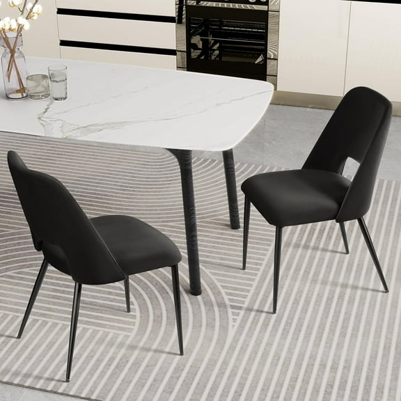 Kithkasa Modern Velvet Dining Chairs for Kitchen,Metal Legs,Set of 2,Black