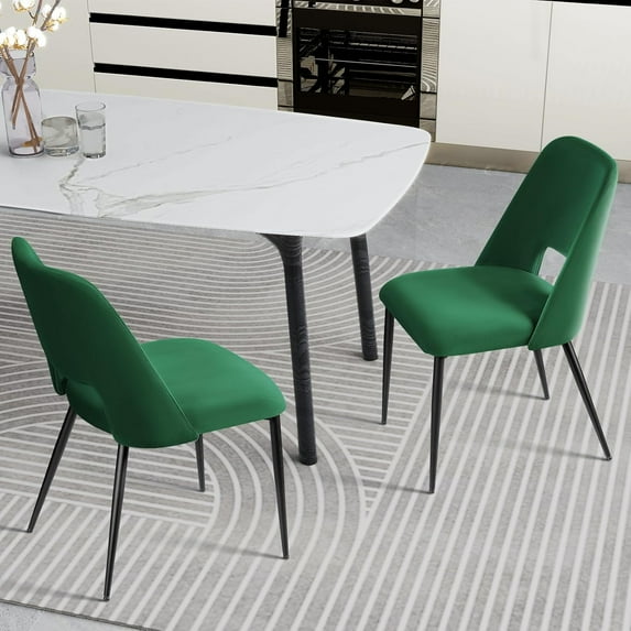 Kithkasa Modern Velvet Dining Chairs for Kitchen,Metal Legs,Set of 2,Green