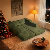 Kithkasa Modular Sectional Sofa Bed, Cloud Boneless Couch with Deep Seat and Convertible Sleeper, Modern Sleeper Sofa for Living Room Bedroom, No Assembly, Green