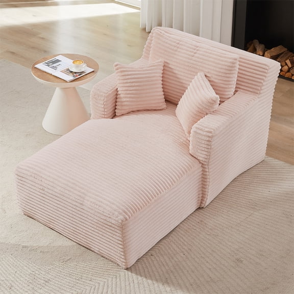 Kithkasa Single Chaise Lounge Indoor,Corduroy Upholstered Sleeper Sofa Bed, Boneless Cloud Couch for Living Room Bedroom,Pink