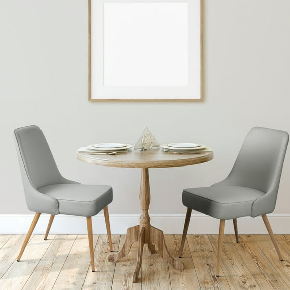 Kithkasa Upholstered Fabric Dining Chairs for Dining Room, Wood Legged, Set of 2, Light Gray