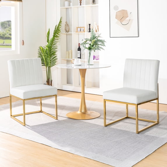 Kithkasa Velvet Dining Chairs for Dining Room,Upholstered Seat,Gold Base,Set of 2,Beige