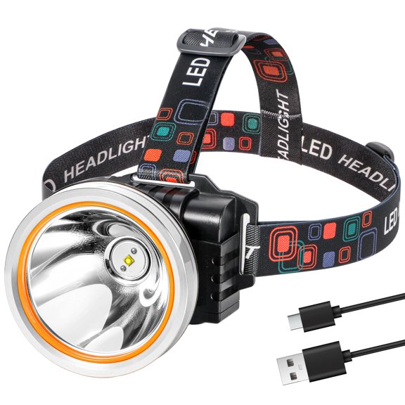 Kitness High Lumen Coon Hunting Light, Hands-Free Superbright LED Headlamp, Waterproof & Rechargeable Spotlight, 2 Light Modes Headlight for Hunting, Hiking and Fishing (Silver-White Light)