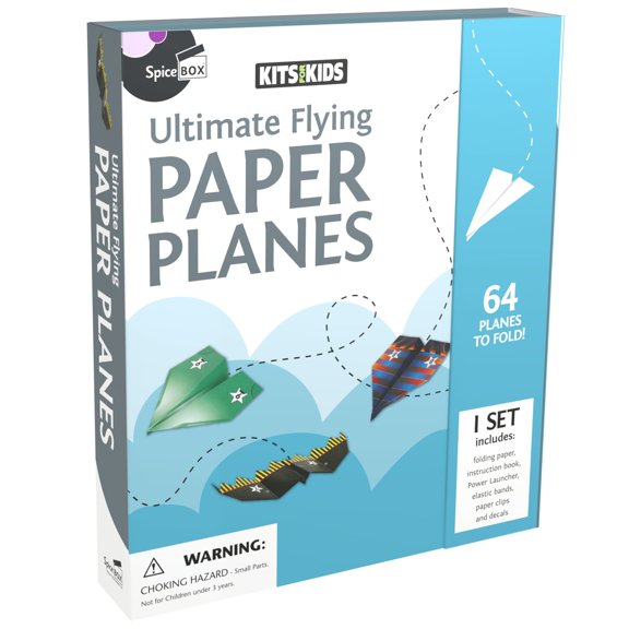 Kits For Kids: Ultimate Flying Paper Planes - Build & Fly Activity Set, 60 Folding Sheets, 16 Designs, Instruction Book, Bands & Clips, Kids Ages 8+