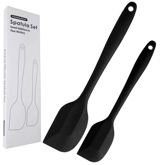 KitsKap 2 Pcs Heat Resistant Silicone Spatula for Non-Stick Cookware BPA Free Dishwasher Safe Black