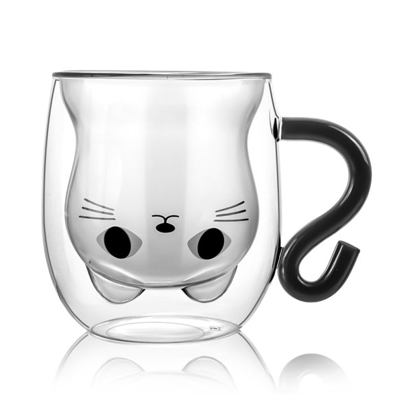 KitsKap Cat Double Wall Glass Mug, 100% Borosilicate, Microwave Safe, Heat Resistance, Gift Wrapped, 10 oz