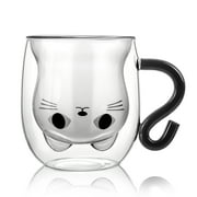 KitsKap Cat Double Wall Glass Mug, 100% Borosilicate, Microwave Safe, Heat Resistance, Gift Wrapped, 10 oz