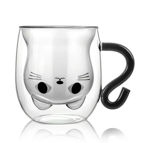 KitsKap Cat Double Wall Glass Mug, 100% Borosilicate, Microwave Safe, Heat Resistance, Gift Wrapped, 10 oz