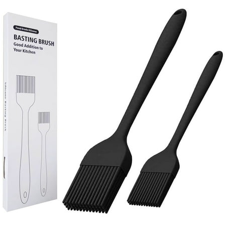 KitsKap Silicone Basting Brush 2 Pcs Pastry Brush for Oil, BBQ, Grill Barbecue Sauce Baking , Black
