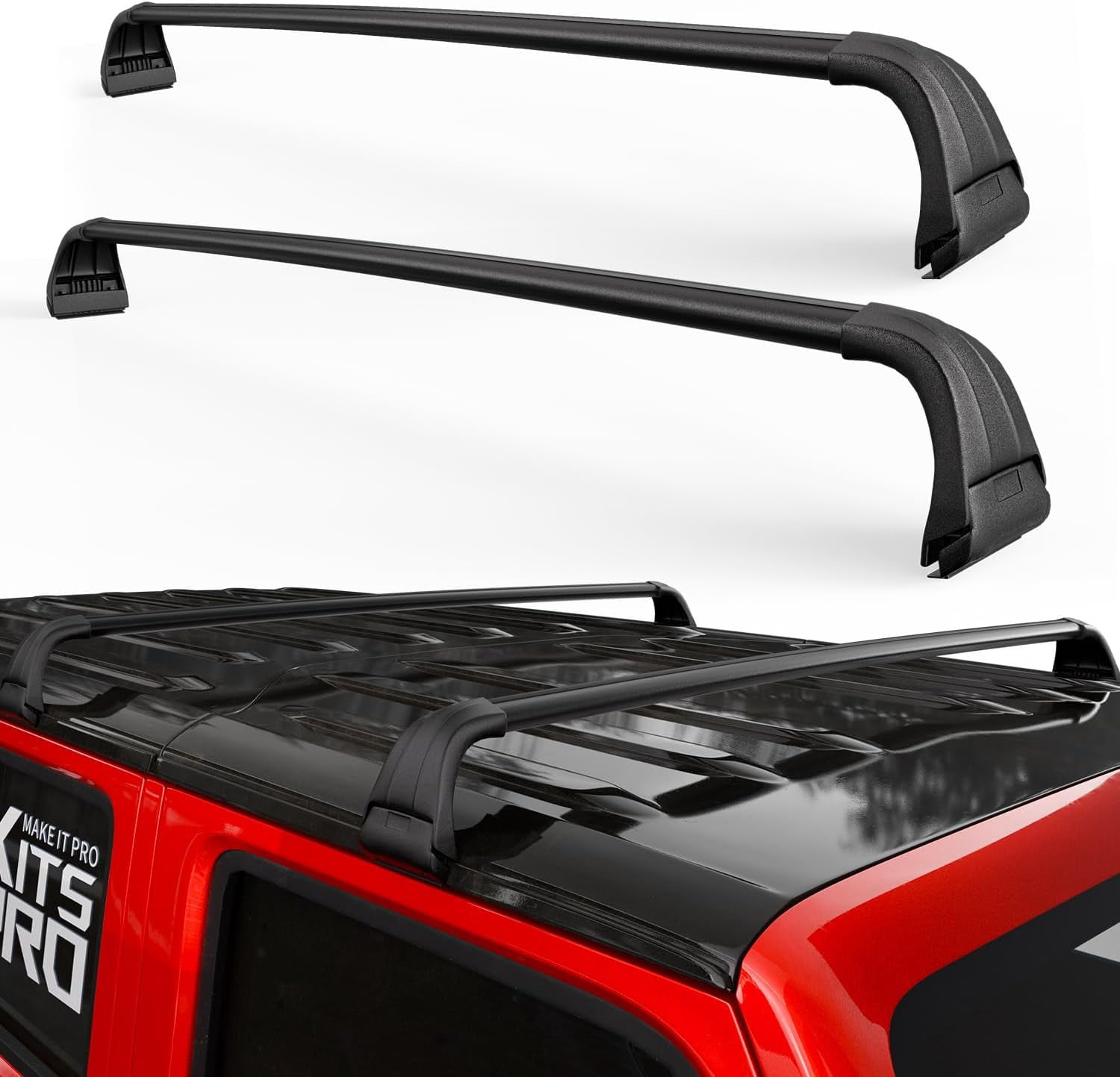 KitsPro 260lb Roof Rack Cross Bars for 2007-2026 Jeep Wrangler, 2020-2026 Jeep Gladiator, Matte Black Heavy Duty Aluminum Cargo Crossbar (ONLY FIT Hard Roof Top)