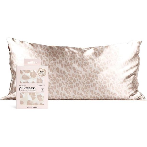 Kitsch 100 Satin Pillowcase, Softer than Silk, Vegan Silk Pillowcase Cover, King Size, Leopard