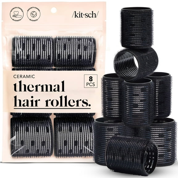 Kitsch Ceramic Thermal Compact 8-Piece Hair Rollers, Black