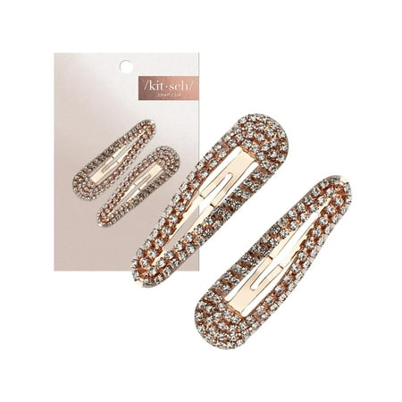 Kitsch Clip Snap Rhinestone Hair Clip, Gold, 2 ct
