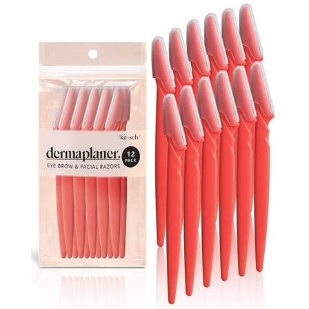 Kitsch Dermaplaning Tool - Face Razor for Women, 3.75 Length, 7.75 Height, 12 Pc (New Orange)