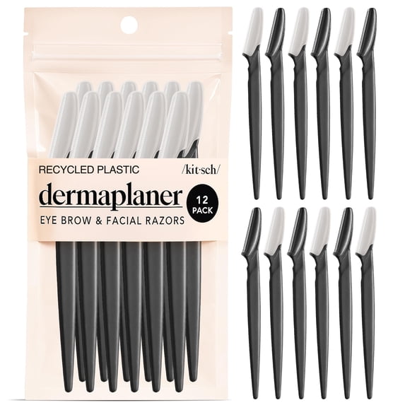 Kitsch Dermaplane Razor for Women Face – Face Razors for Women & Men, Eye Brow Razors & Face Shaver - Skin Care Tool for Smoother Skin - Black, 12 pcs