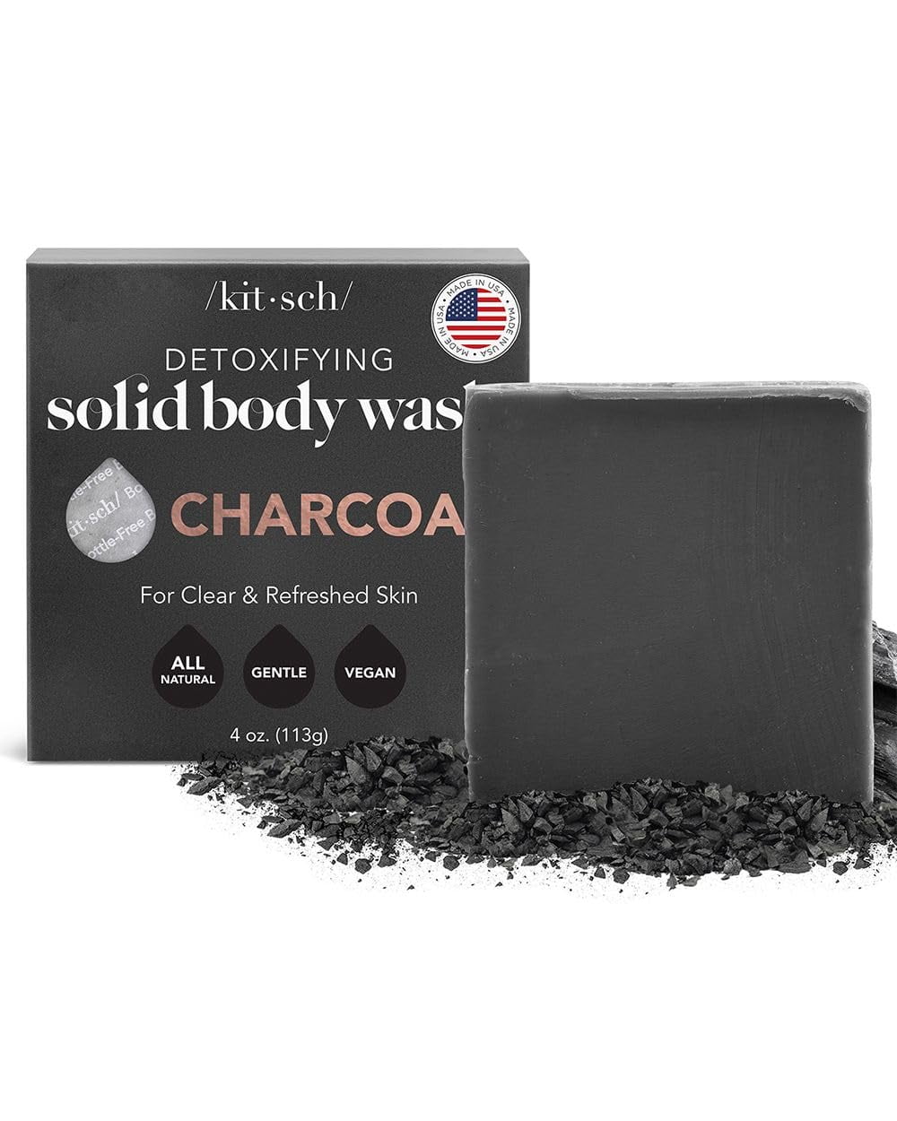 Kitsch Detoxifying Charcoal Body Wash Bar Moisturizing Body Wash Bar for Sensitive Skin, 4 oz
