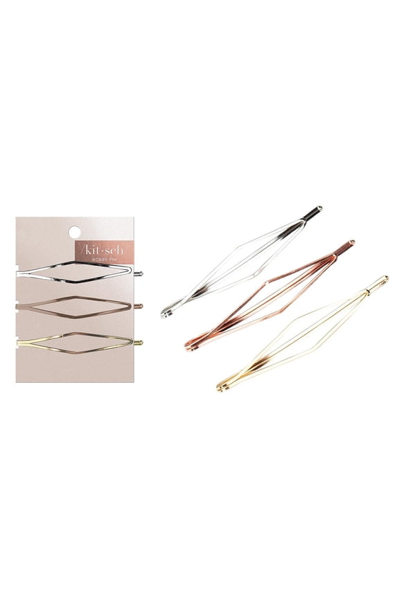 Fashion Metal Kitsch Diamond Pin Adult Bobby Pins, Gold, Rose Gold, Silver, 3 Ct