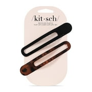 Kitsch Flat Hair Clips - Flat Claw Clips for Women 2pc Curved (Black&Tort)