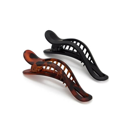 Kitsch Flat Hair Clips - Flat Claw Clips for Women 2pc Curved (Black&Tort)