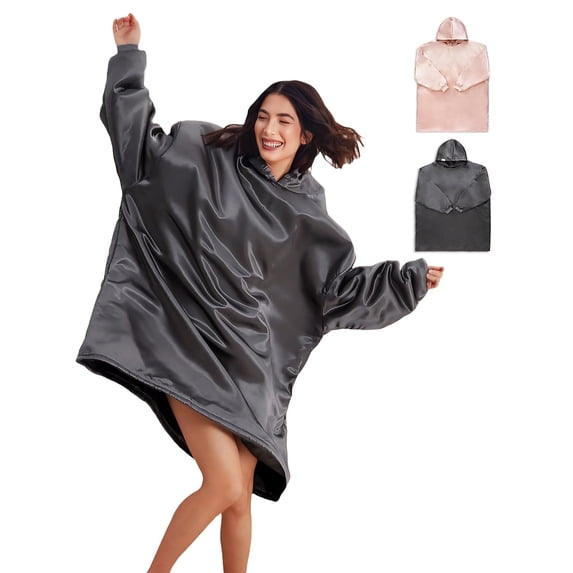 Kitsch Glazey, Soft and Luxurious Satin Hoodie, Frictionless Hoodie for Women, Regular, Charcoal