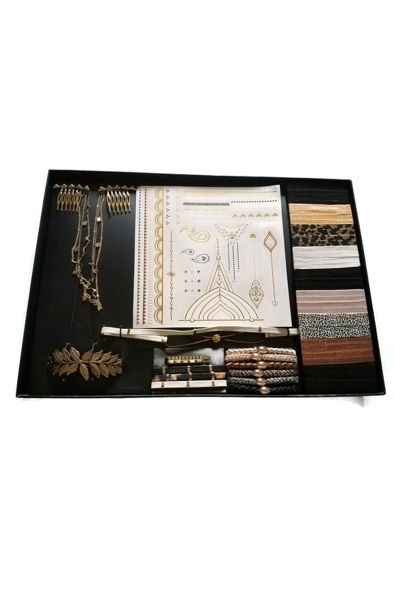 Hair Accessories Kit, Beauty Gift Box, Gold Pleated.
