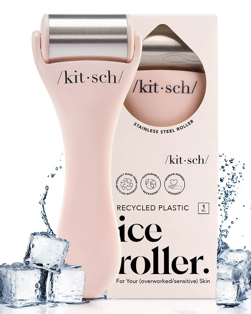 Kitsch Stainless Steel Facial Ice Roller, Self Care Essentials, Face Roller for Home Use (Pink)