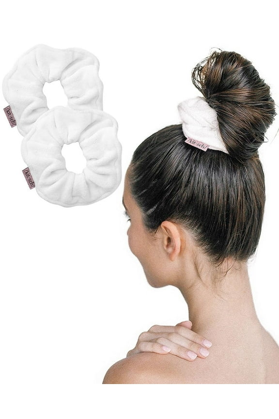 Large Microfiber Hair Scrunchies - Ultra Soft Towel Scrunchie, Hair Ties, 2 Pcs (White)