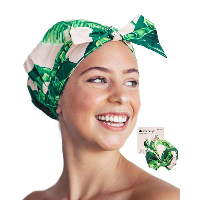 Kitsch Luxury Shower Cap Reusable Shower Cap for Long Hair (Palm