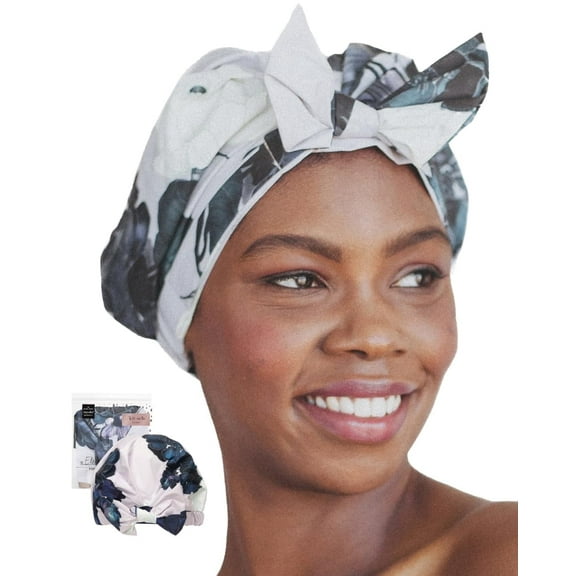 Kitsch Luxury Shower Cap for Women - Reusable, Microfiber, Floral, 1pc
