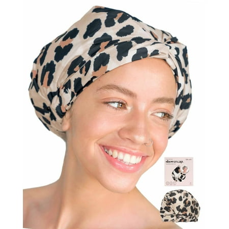 Kitsch Luxury Waterproof, Reusable Plastic Shower Cap, One Size, Leopard