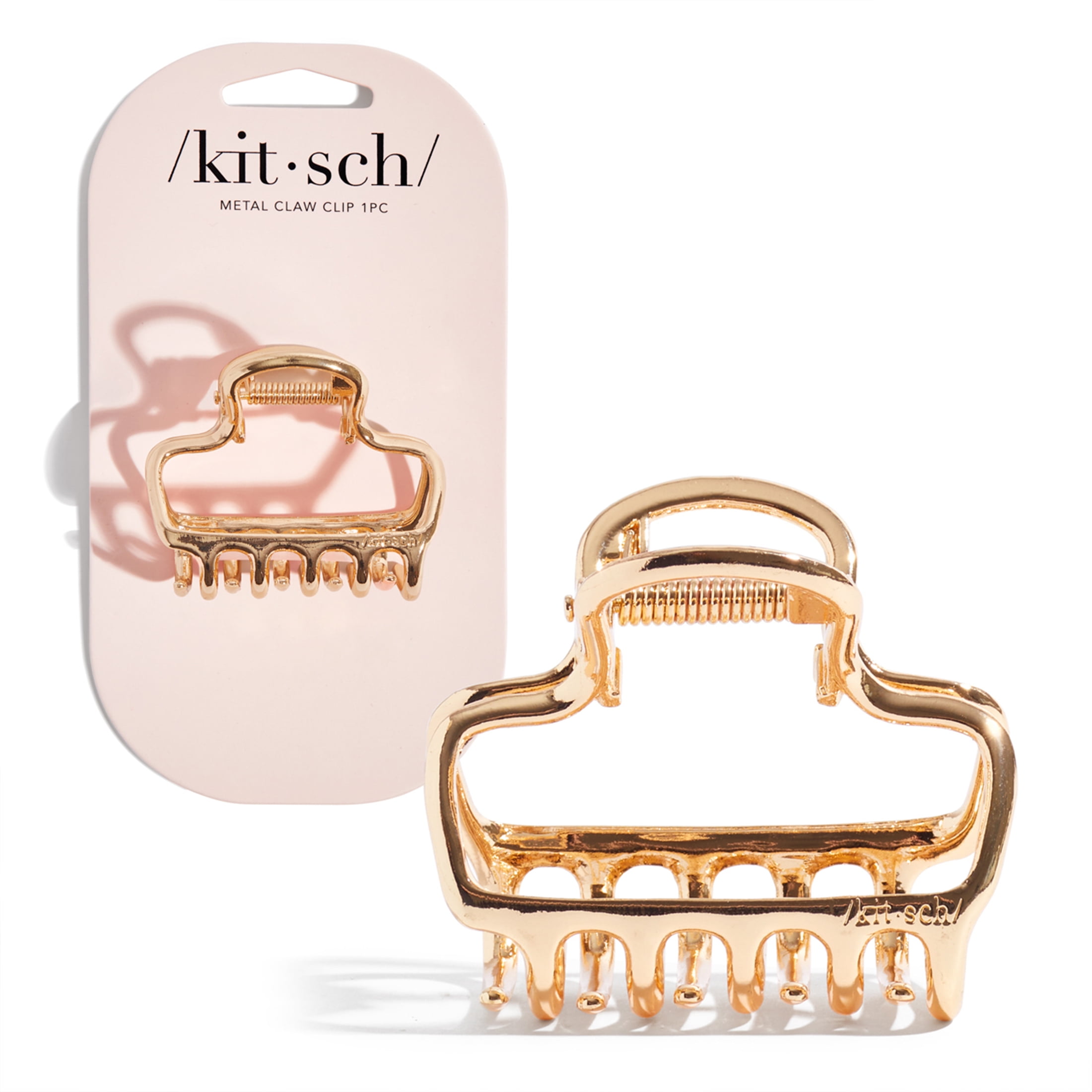 Kitsch Metal Open Shape Puffy Claw Clip 1 Piece, All Hair Types, Gold Color