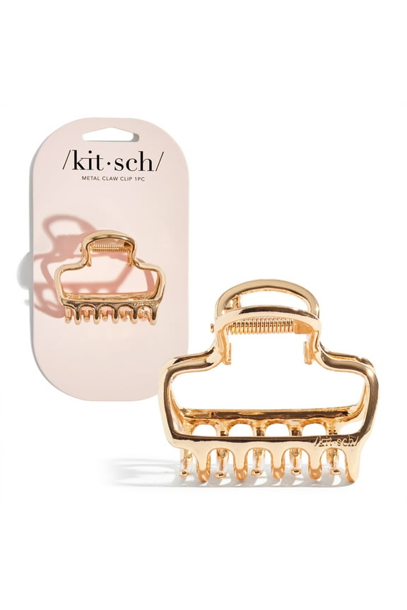 Metal Open Shape Puffy Claw Clip 1 Piece, All Hair Types, Gold Color