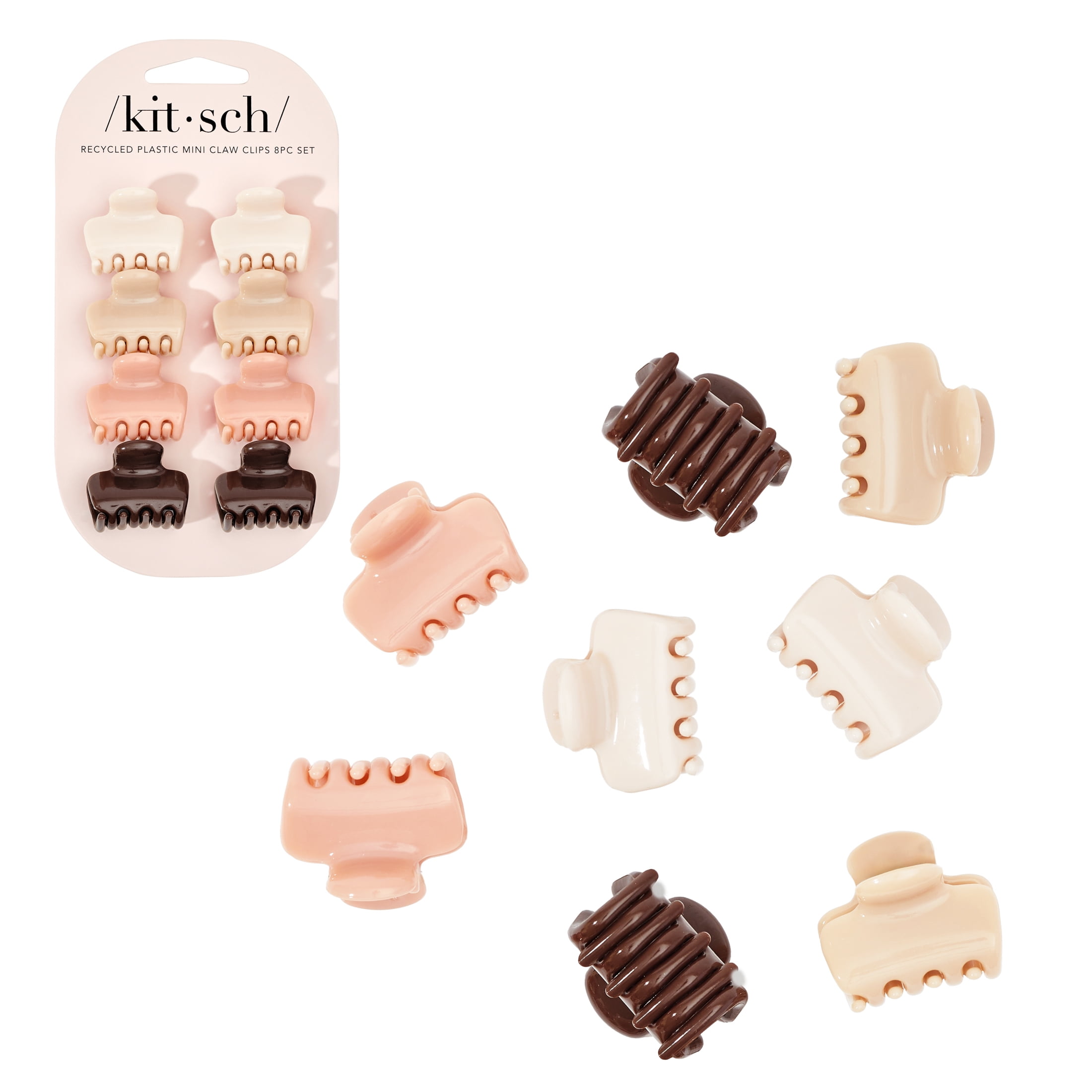 Kitsch Mini Puffy Claw Clips 8 Piece Set Recycled - Rosewood