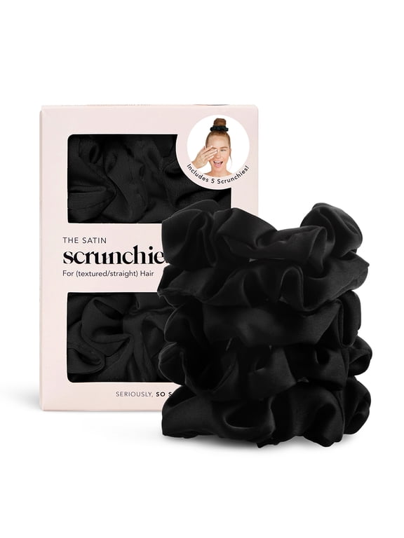 Satin Sleep Scrunchies 5 Piece Set, Recycled Material, Black