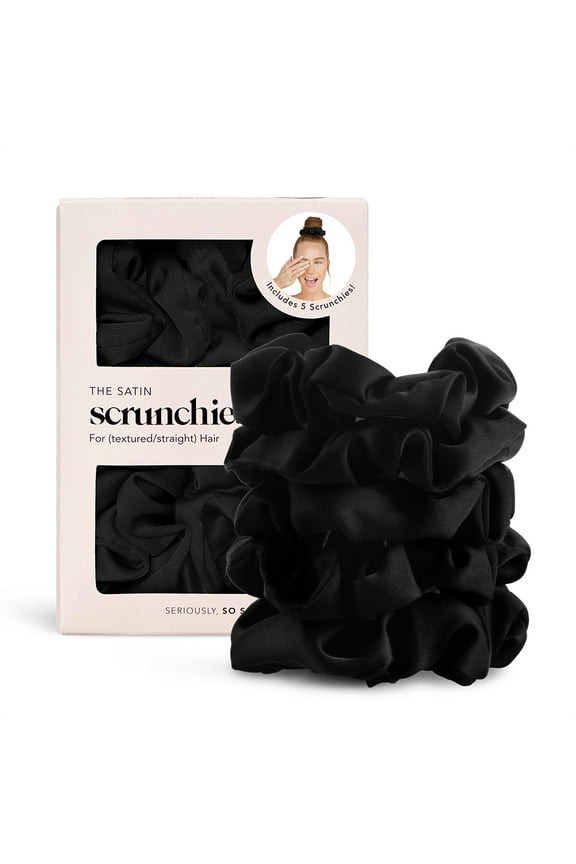 Satin Sleep Scrunchies 5 Piece Set, Recycled Material, Black