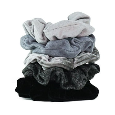 Kitsch Matte Hair Scrunchies for Women, Ponytail Holder, 5 Pack Black/Gray